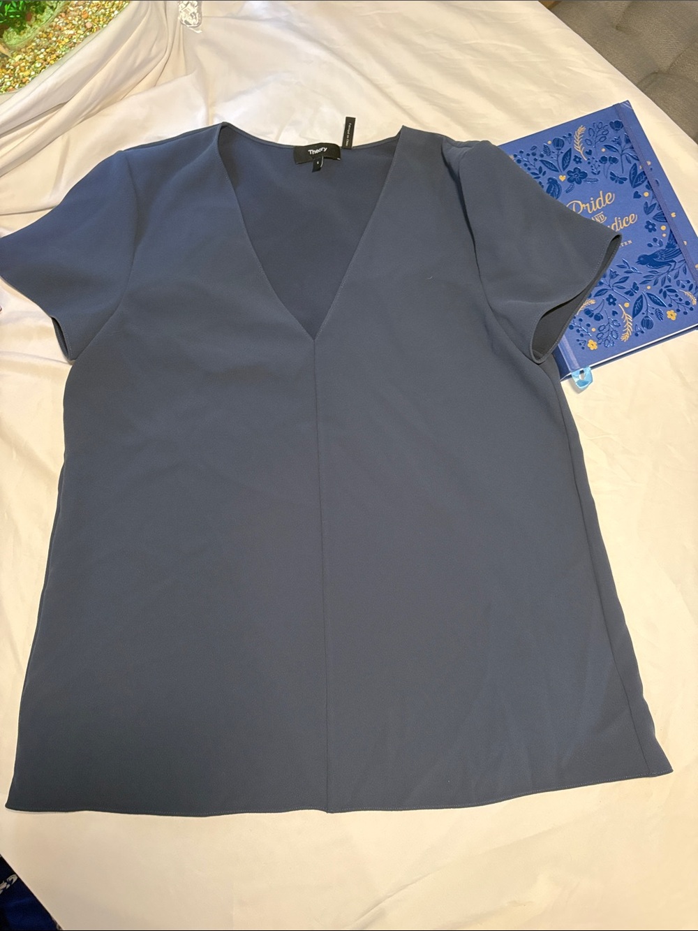 Theory Slate Blue V-Neck Short Sleeve Tunic